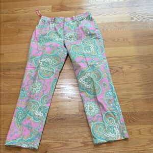 Lauren Ralph Lauren Pink and Green Paisley Pants Front And Back Pockets Sz 12